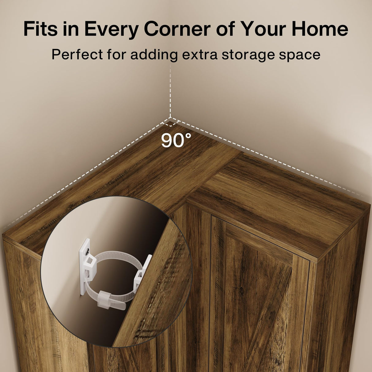 Tribesigns 70.8" Tall Corner Cabinet, Farmhouse Storage Cabinet with 4 Doors & 5 Storage Shelves, Wood Cupboard with Barn Door, Home Space Saver for Living Room, Kitchen, Laundry Room, Rustic Brown Tribesigns