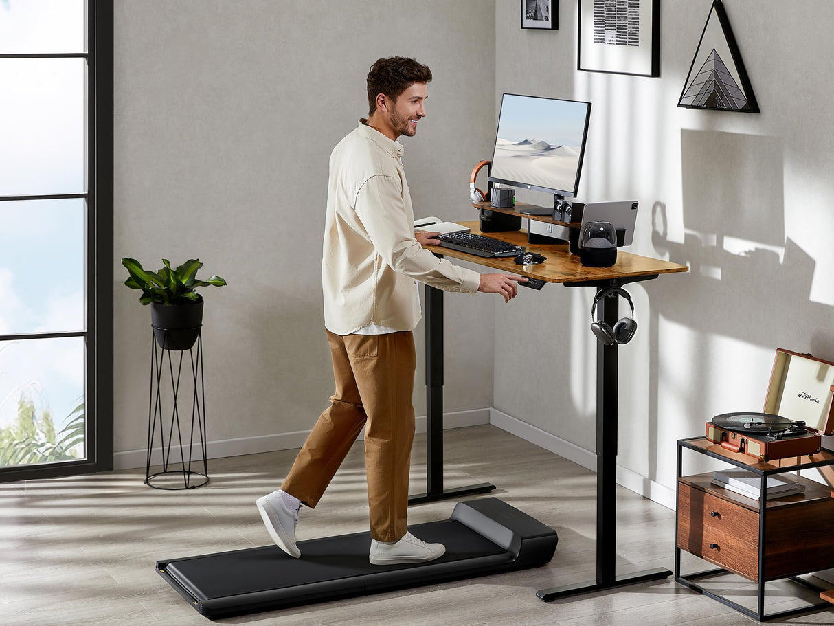 WALKINGDESK 48x24 Inches Electric Standing Desk with Drawer and Monitor Stand, Height Adjustable Stand up Desk for Home Office, Ergonomic Sit to Stand Desk with Phone Holder, 3 Hooks, Rustic Brown WALKINGDESK