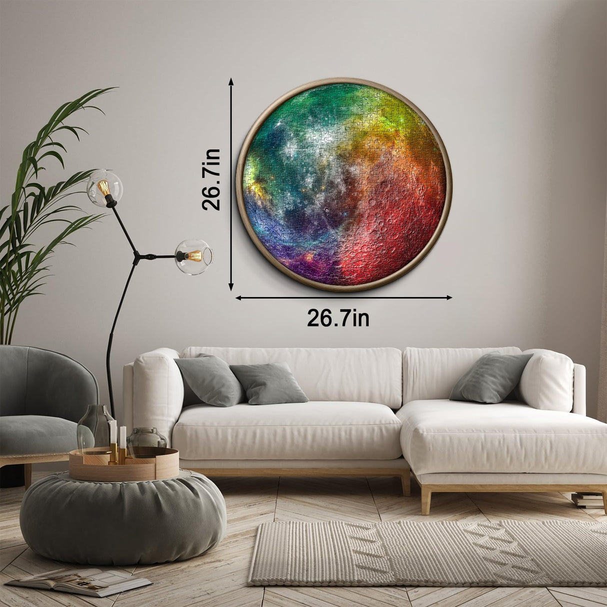 Space Rainbow Moon Puzzles for Adults 1000 Pieces, Planet Round Solar System Jigsaw Puzzles, Hard Galaxy Circle Puzzles PPuzzling