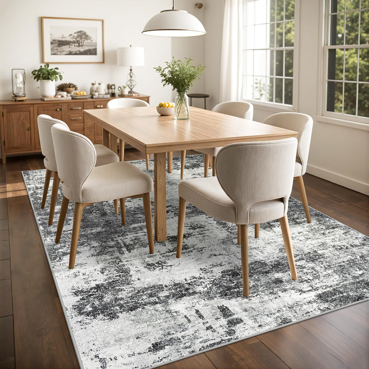 8x10 Area Rugs for Living Room: Abstract Washable Rug with Anti-Slip Backing Non-Shedding Stain-Resistant Soft Modern Large Carpet for Bedroom Dining Room Farmhouse Nursery Home Office Black Tosuoka