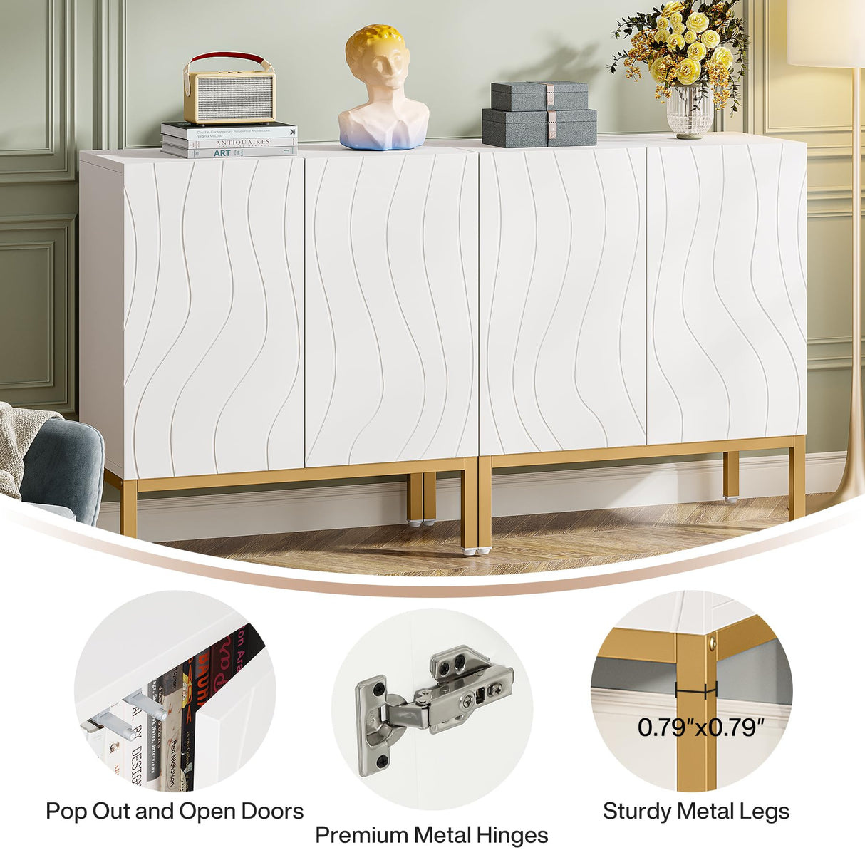 Tribesigns Modern Buffet Cabinet Set, 59 Inch Storage Cabinet with 4 Doors, Freestanding Floor Sideboard Cabinet with Adjustable Shelves, Wood Coffee Bar Side Cabinet for Living Room, Dining Room Tribesigns