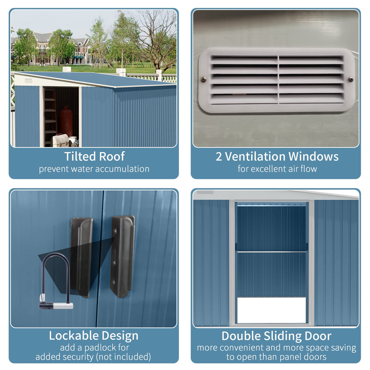 Outsunny 11' x 9' Outdoor Storage Shed, Galvanized Metal Utility Garden Tool House, Lockable Door for Backyard, Bike, Patio, Garage, Lawn, Blue Outsunny