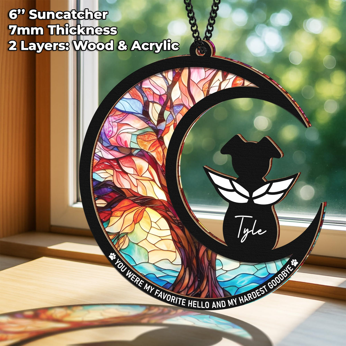 6" Dog Angel Memorial Suncatcher, Engraved Pet Memorial Ornament, Pet Sympathy Keychain, Loss of Animal Sympathy Card, Rainbow Bridge Dog Loss Gift, My Favorite Hello Hardest Goodbye PS190 vinatimes