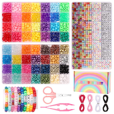 Pizooro Bracelet Making Kit 2400 Pcs Bracelet Beads, 56 Colors Pony Beads in Bead Organizer, 1400 Kandi Beads + 1000 Letter Beads, Jewelry Craft Supplies for Friendship Bracelets, DIY Gifts for Teens