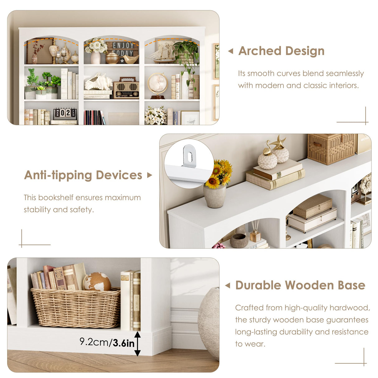 FACBOTALL 71" Triple Wide Bookshelf, 6 Tier Bookcase, Large White Bookshelf with Curved Baffle, 63.4" Wide Tall Bookcase with 18 Open Display Shelves for Living Room, Study, White FACBOTALL