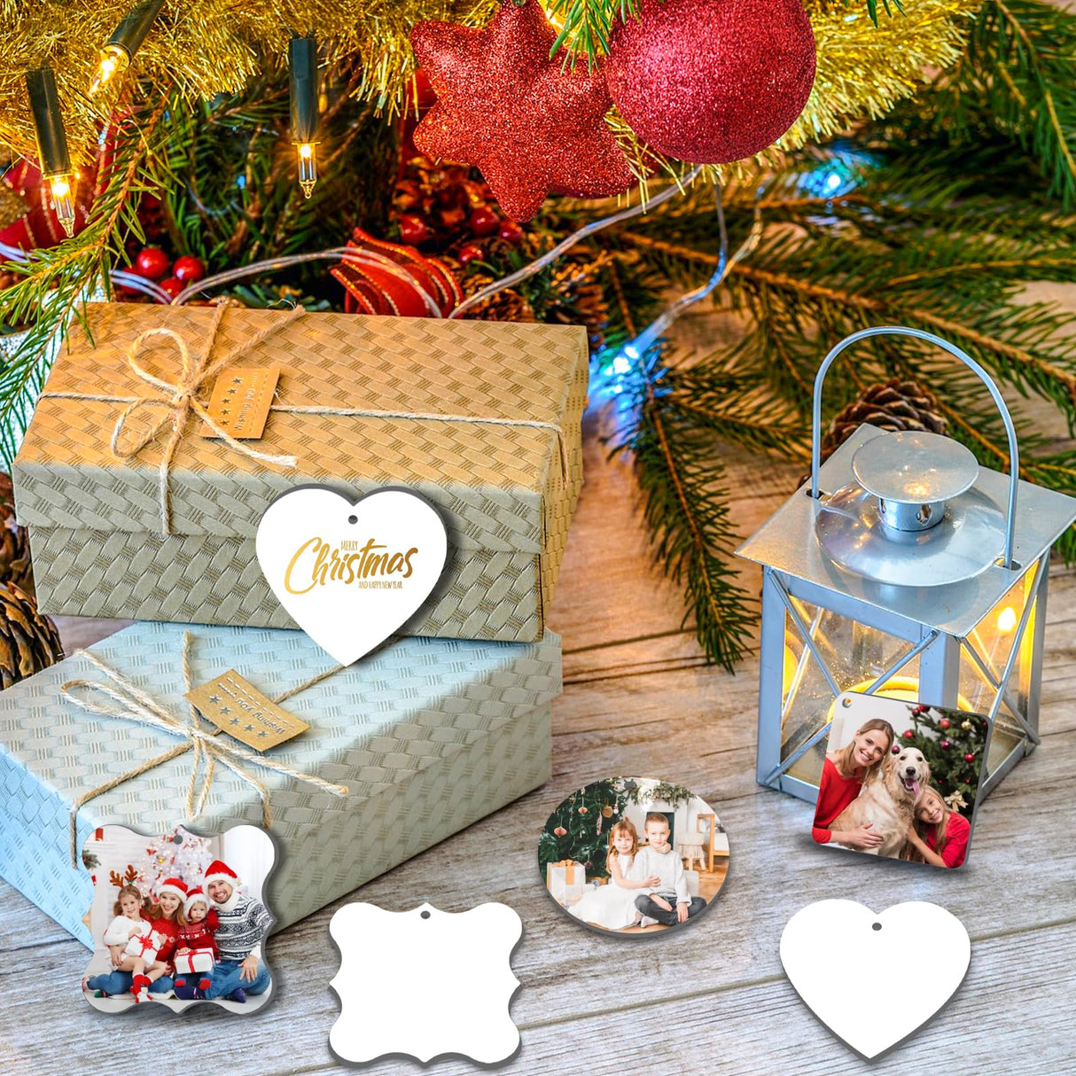 Sublimation Ornament Blank, 20Pcs Sublimation Double Sided Blanks 2.95 Inch Christmas Ornament Blank, Personalized DIY Sublimation Pendants Blanks (Combination) Deekypol