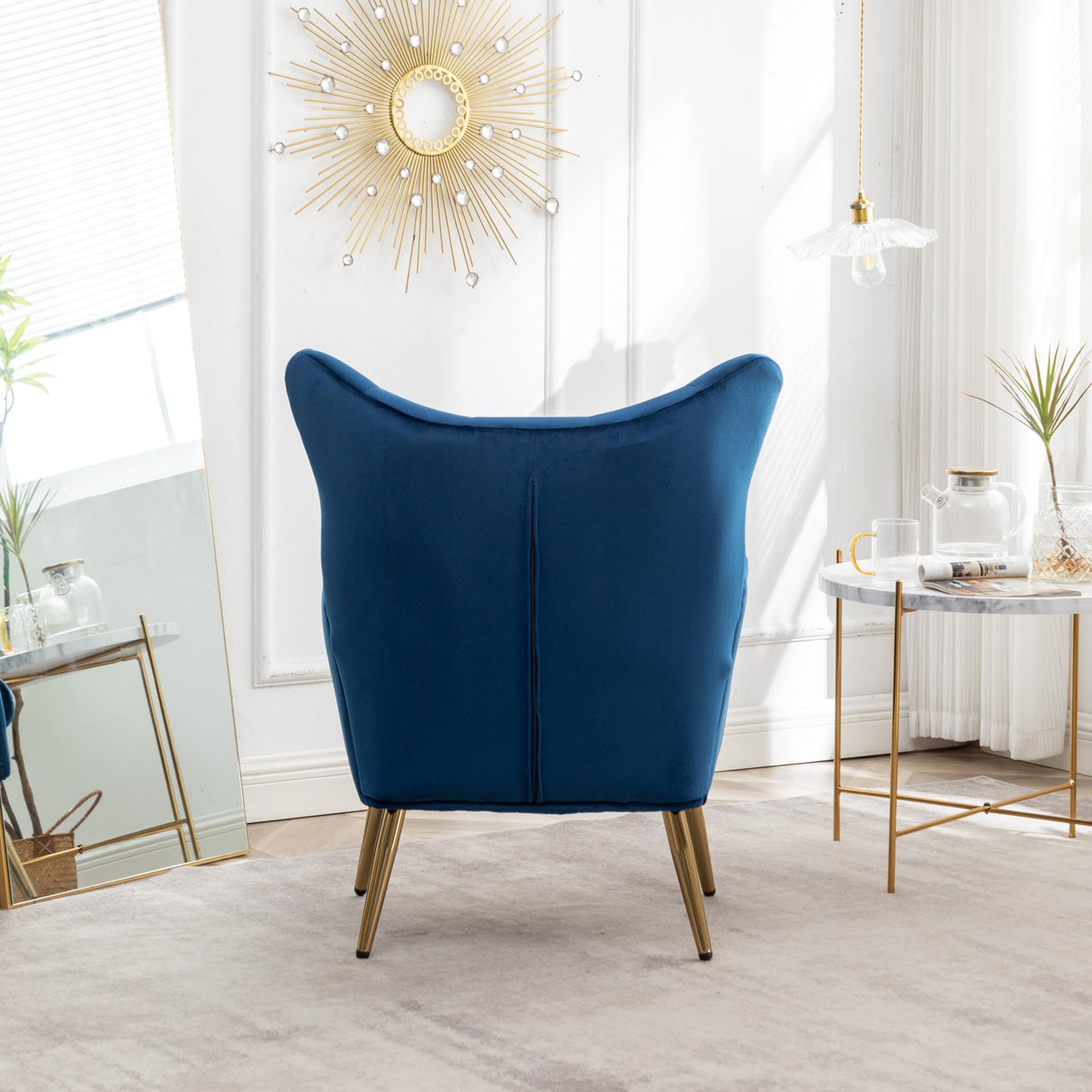 Roundhill Furniture Sovarol Velvet Button-Tufted Wing Back Accent Chair, Blue Roundhill Furniture