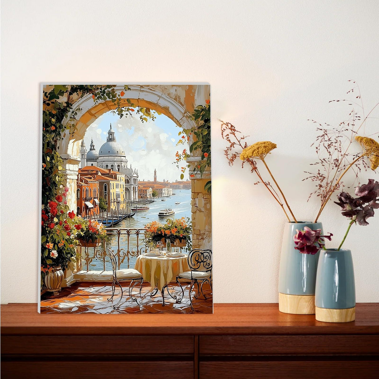 Lxmsja Romantic View Paint by Numbers Kit for Adults, Acrylic Flowers Arch Paint by Numbers for Adults Beginner, DIY Craft Supplies Oil Painting Kits for Home Wall Decor 12x16 inch (Framed) Lxmsja