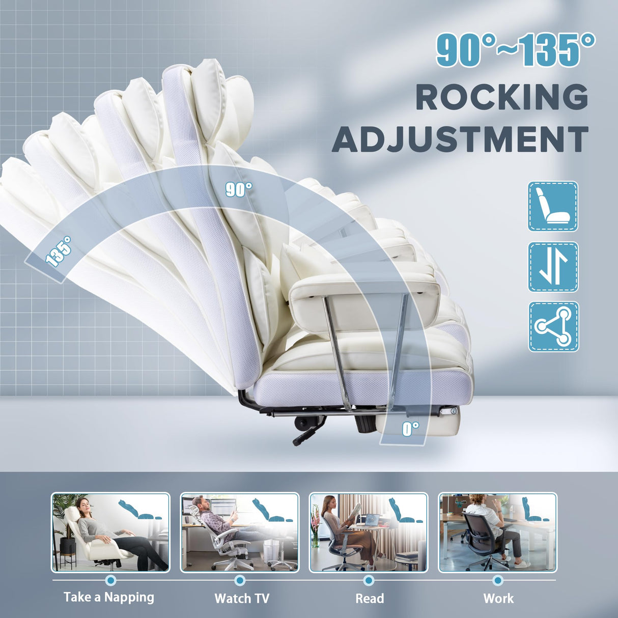 Furmax Gaming Chair, Ergonomic Office Chair, Reclining Height Adjustable Leather High Back Executive Desk Chair with Footrest and Lumbar Support (White) Furmax