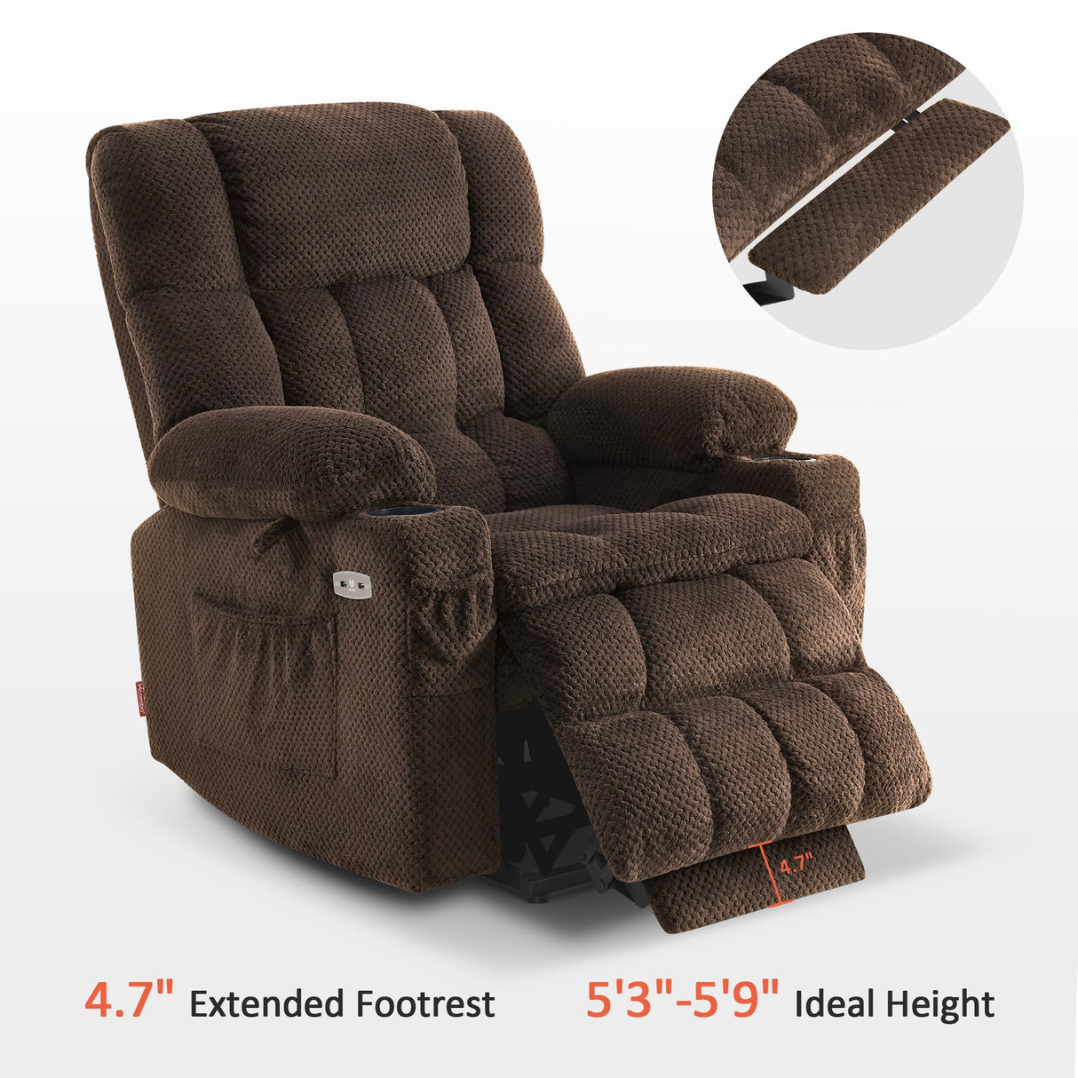 MCombo Dual Motor Power Lift Recliner Chair with Massage and Heat for Elderly People, Infinite Position, USB Ports, Cup Holders, Fabric 7890 (Medium, Mocha) MCombo