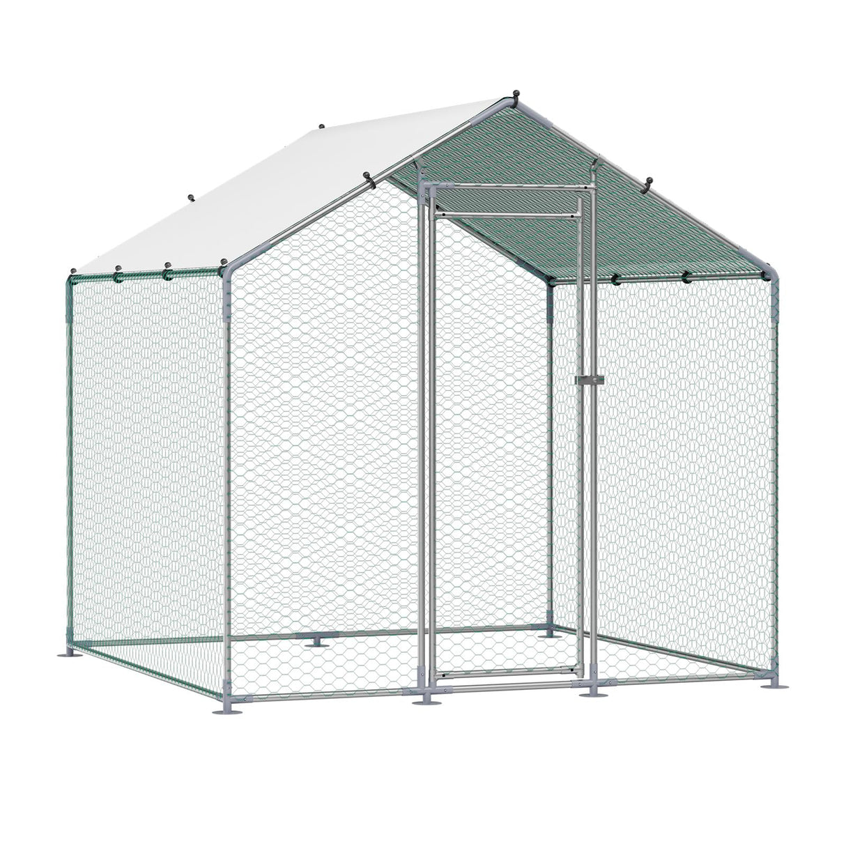 VEVOR Metal Chicken Coop, 6.56x6.56x6.56ft Walk in Chicken Runs for Yards with Cover, Spire Roof Hen House Enclosure with Security Lock, Outdoor Duck Rabbit Poultry Cage Pen for Backyard, Farm, Yard VEVOR