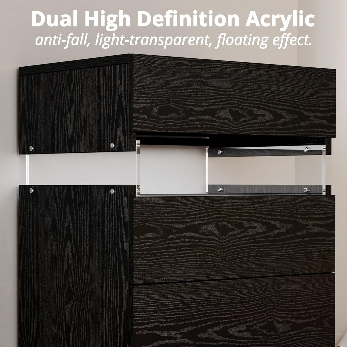 IRONCK Night Stand, LED Nightstand with 3 Drawers, Modern Bedside Table with Storage, End Table for Bedroom, Black IRONCK