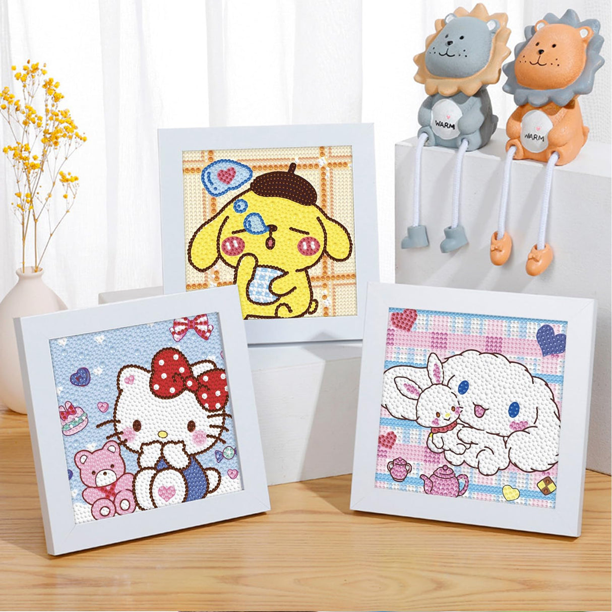 Diamond Art Kits for Kids Ages 8-12, 4 Pcs Cartoon Diamond Painting Mosaic Kits for Girls and Boys, Full Drill Crystal Art Kits for Home Wall Decor, 6" x 6" Anime Themed DIY Craft Gifts for Children Parkuetechno