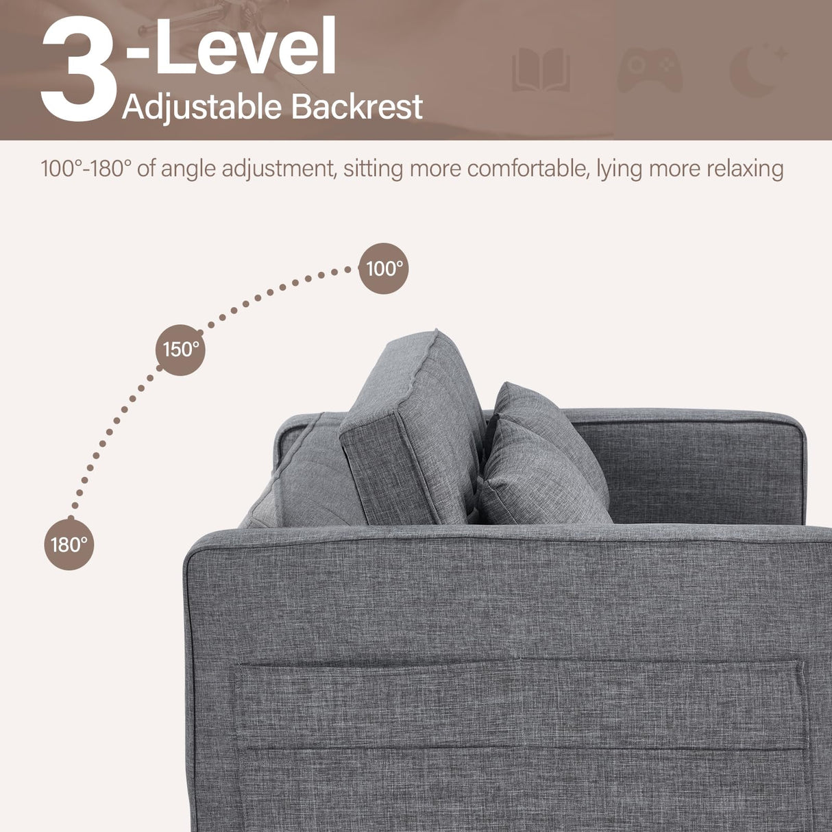 HAOMARKETS 3 in 1 Convertible Sleeper Sofa Bed, Loveseat Chaise Lounge with Pullout Bed, 2-Seater Futon Couches with Storage Pockets, 3-Level Adjustable Backrest and Pillows for Living Room,Grey HAOMARKETS