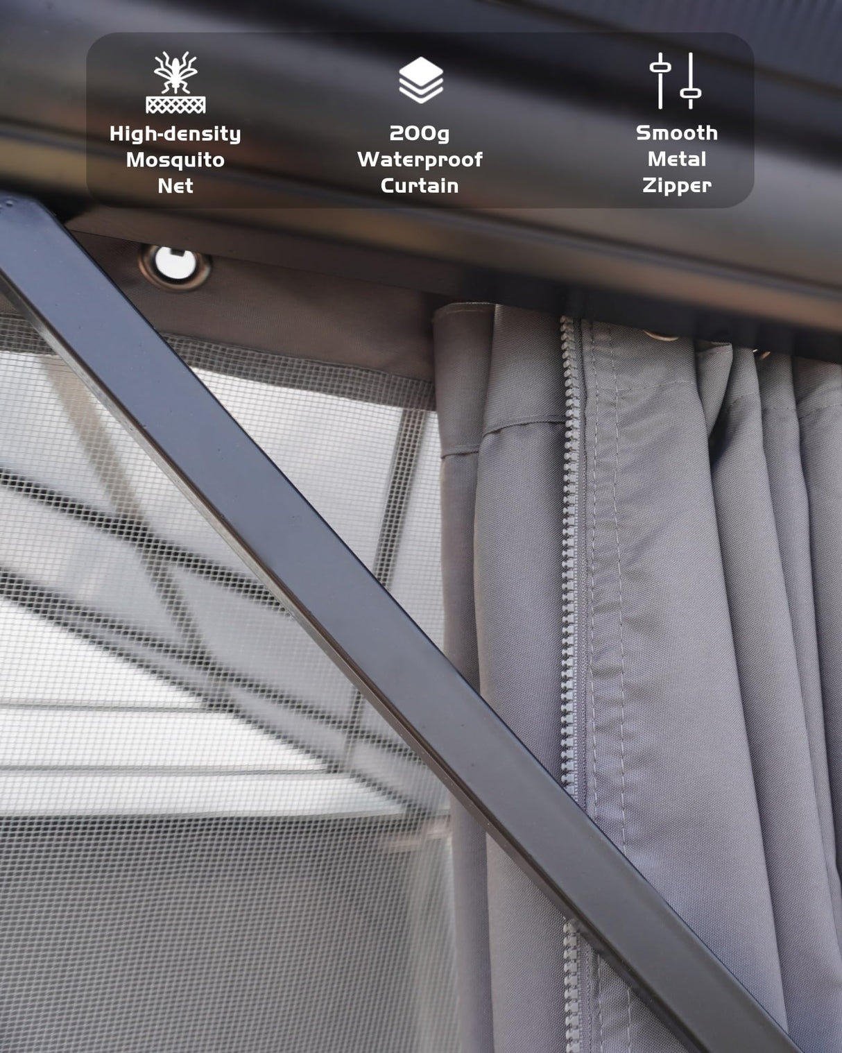 GarveeLife Hardtop Gazebo 10'x14' for All Weather, with Double Metal Roof, Aluminum Alloy Frame, Net, and Curtain, Permanent Building for Patio, Deck, Backyard, Lawn, and Garden, Gray GarveeLife