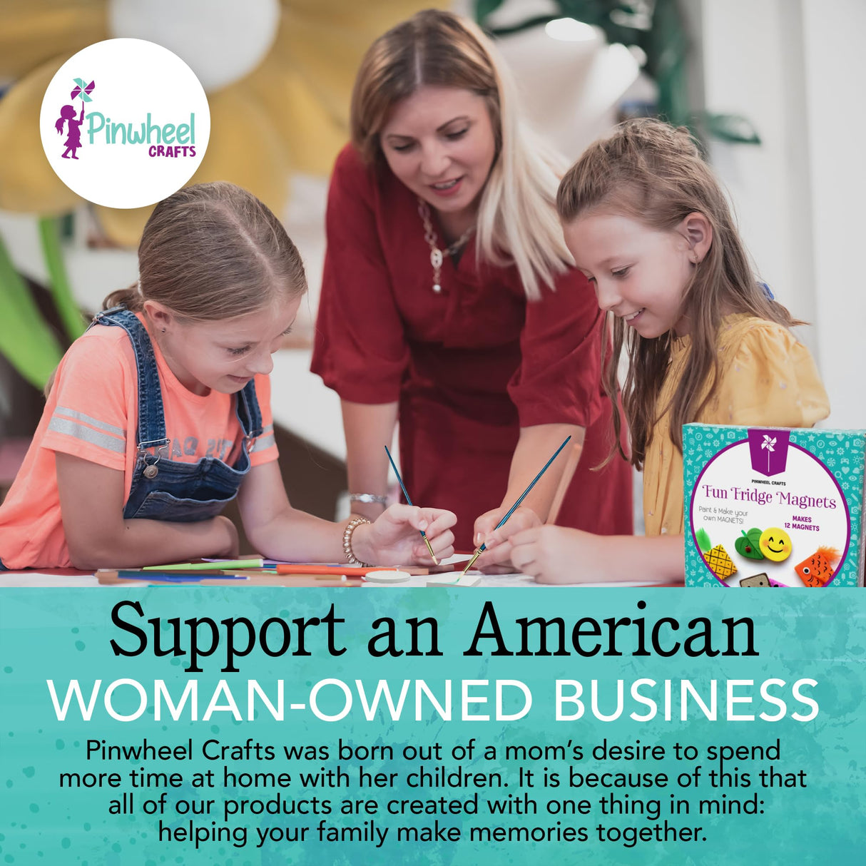 Pinwheel Crafts Magnetic Tile Art Kit Ages 6-12+ Years - Paint Your Own Magnetic Mini Tiles Includes 12 Tiles, Magnets, 8 Paints, Brush, Googly Eyes - DIY Magnet Making Kit for Kids Pinwheel Crafts