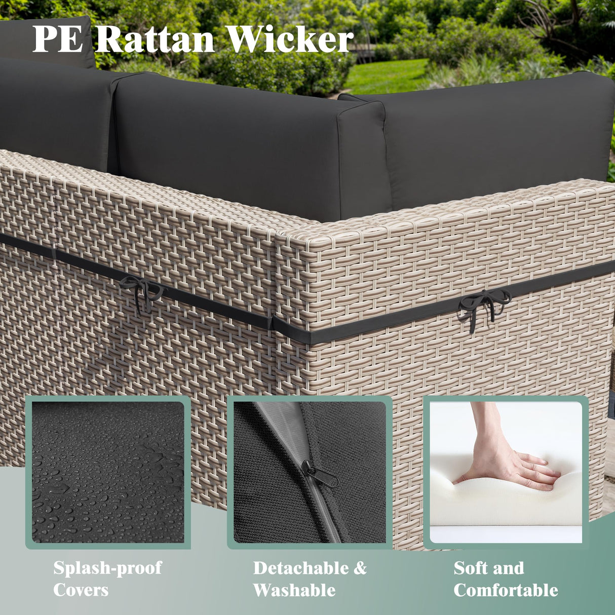 Aukreolis 7 Pieces Patio Furniture Set, Outdoor Sectional Wicker Sofa with Thick Cushions and Storage Coffee Table, Rattan Patio Conversation Sets for Deck Yard Poolside, Black Aukreolis