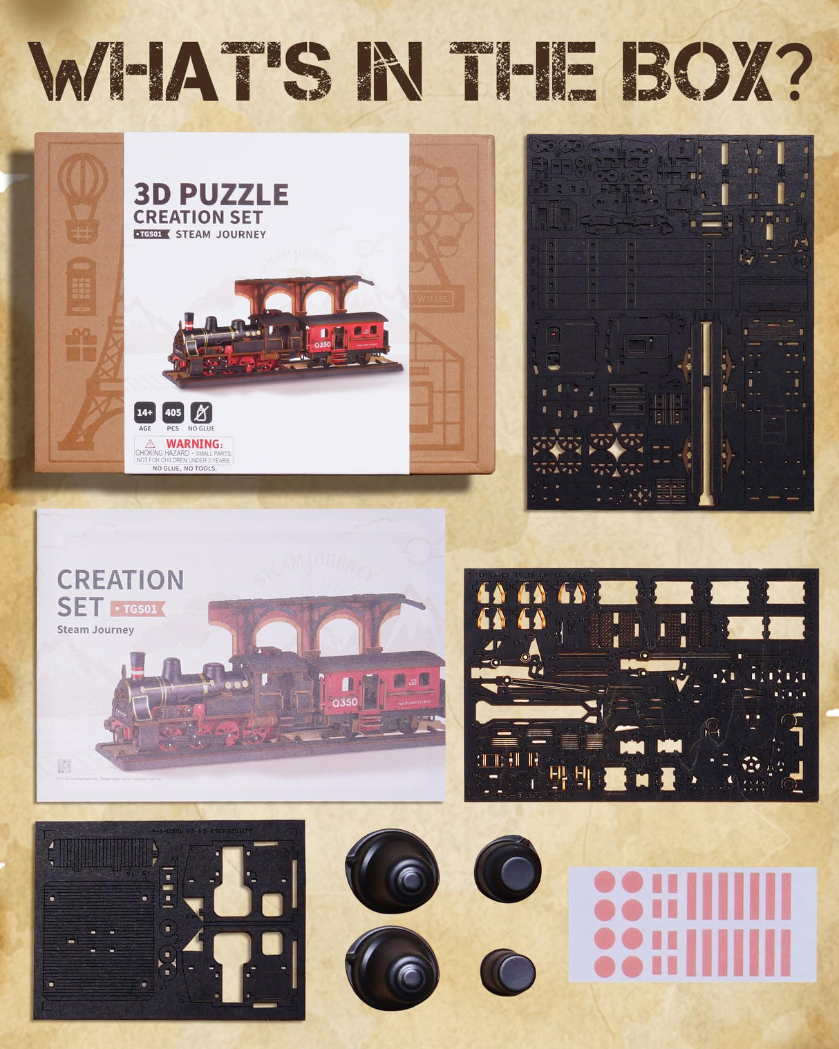 ROBOTIME 3D Puzzles for Adults Wooden Puzzle DIY Model Steampunk Train Kit to Build Wood Craft Kit Toy Hobby Gift Home Decor (Steam Journey) ROBOTIME