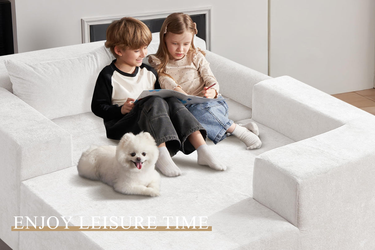 HABUTWAY 105" L-Shape Modular Sectional Sofa Couch for Living Room,No Assembly Required,Modular Comfy Sofa with Deep Seat for Living Room Bedroom,Luxury Distressed Velvet(Right,Beige) HABUTWAY