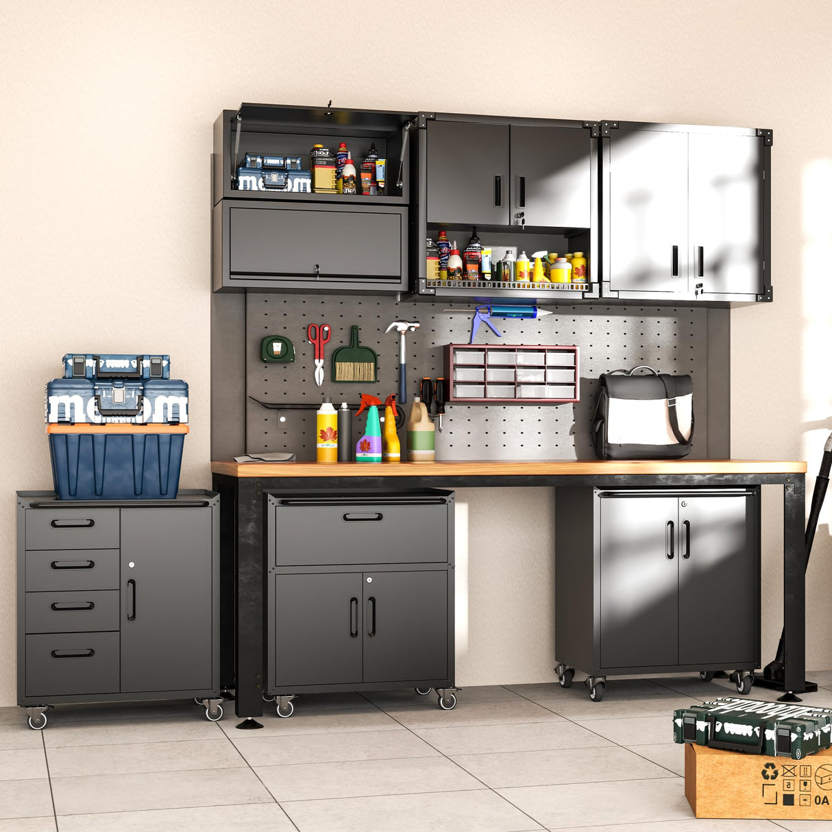 DARTIIA Metal Wall Cabinet with Up-flip Door,Garage Storage Cabinet,Wall-Mounted Storage Cabinet for Kitchen,Garage,Warehouse,Office,Black,Assembly Required DARTIIA