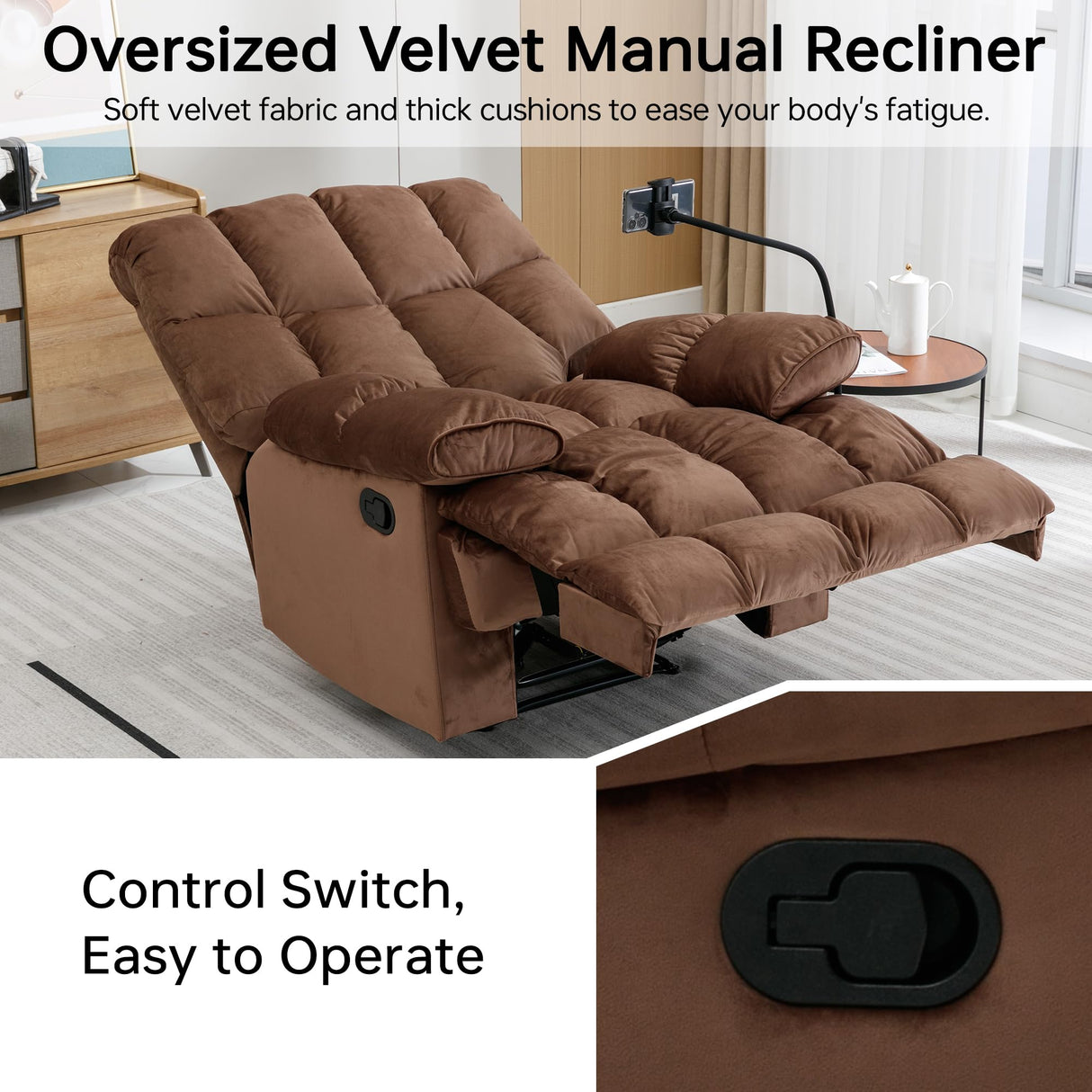 GNMLP2020 Oversized Recliner Chair, Big Mans Recliner Chairs for Adults 400LBS, Extra Wide Recliners for Tall Man, Large Recliner Chair for Living Room, Brown GNMLP2020