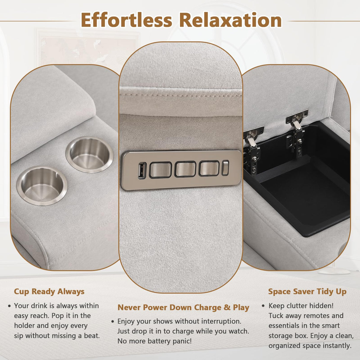 ANJ Beige Power Reclining Loveseat Sofa Couch, Oversized 2-Seater Recliner for Living Room with Overstuffed Armrests, Pet Friendly Small Space Recliner Couch, Full-Body Support Loveseat ANJ