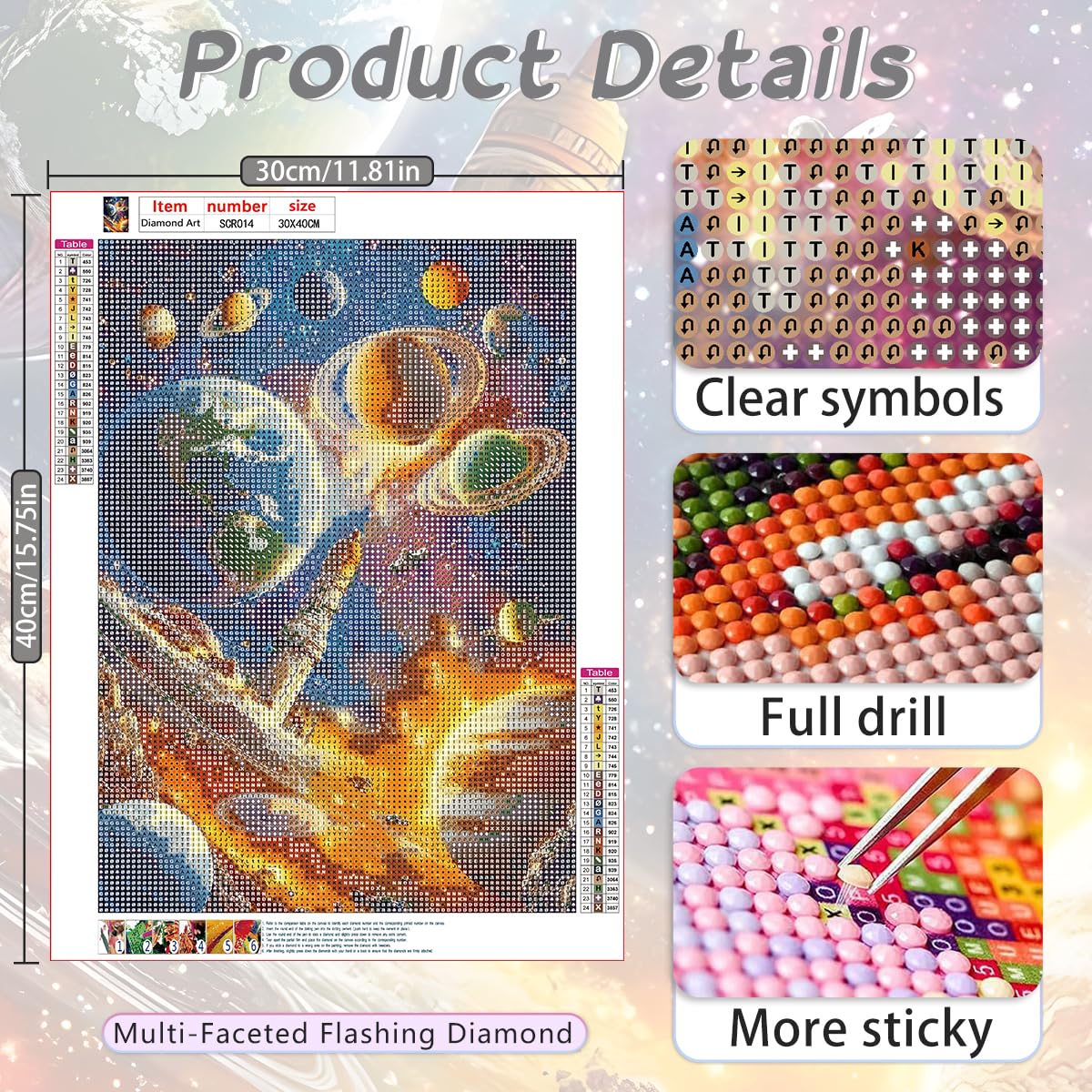 Ohhvvow 5D Earth & Planets Diamond Art Kit for Adults, 12x16 Inch Solar System Diamond Painting with Canvas, DIY Full Drill Gem Craft Kits, Home Wall Decor, Gift for Space & Sci-Fi Lovers Ohhvvow