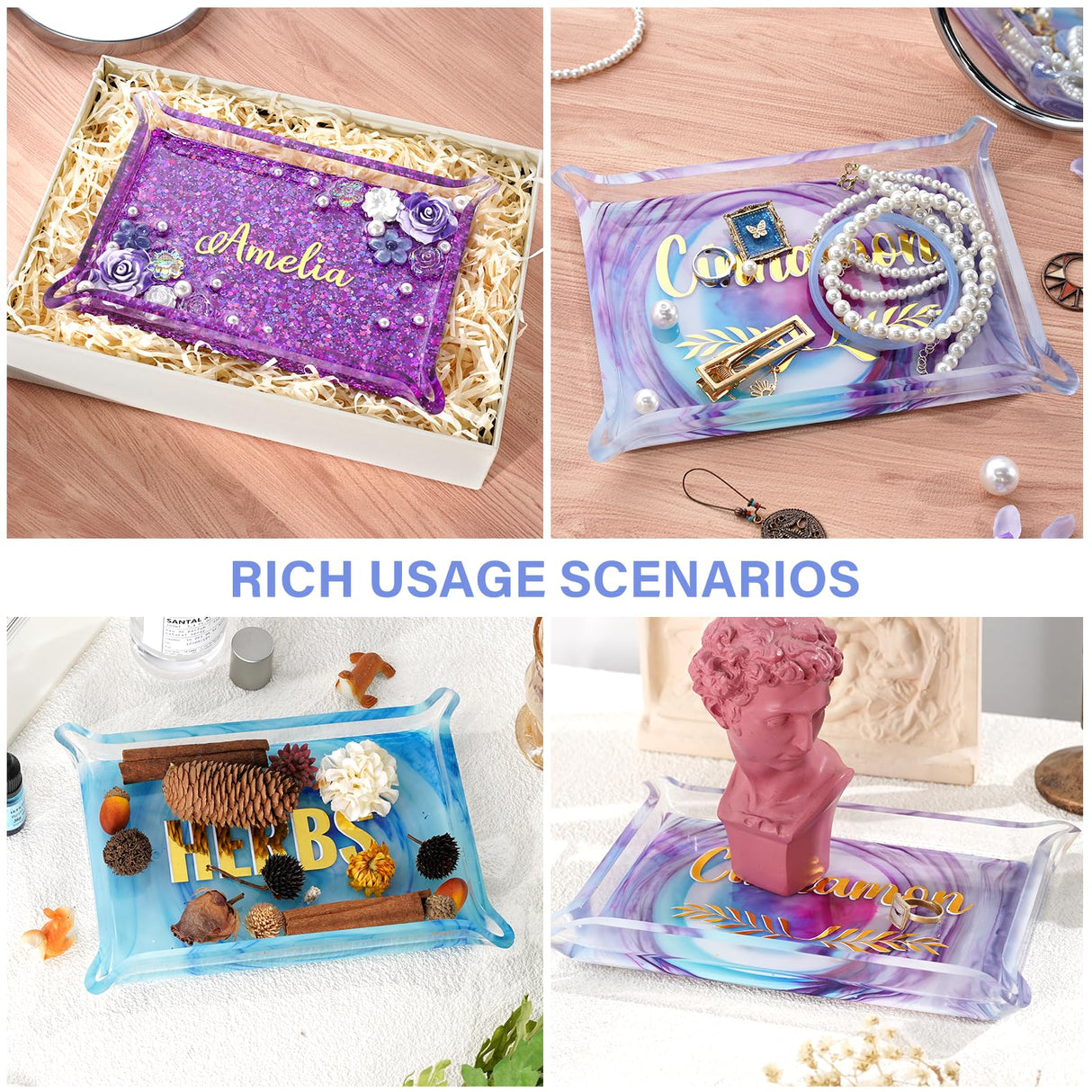 LET'S RESIN Tray Molds, Small Rectangle Silicone Molds for Resin, Epoxy Resin Molds for Serving Tray, Resin Art, DIY Jewelry/Cups/Makeup/Candy Storage Tray, Home Decor Crafts LET'S RESIN