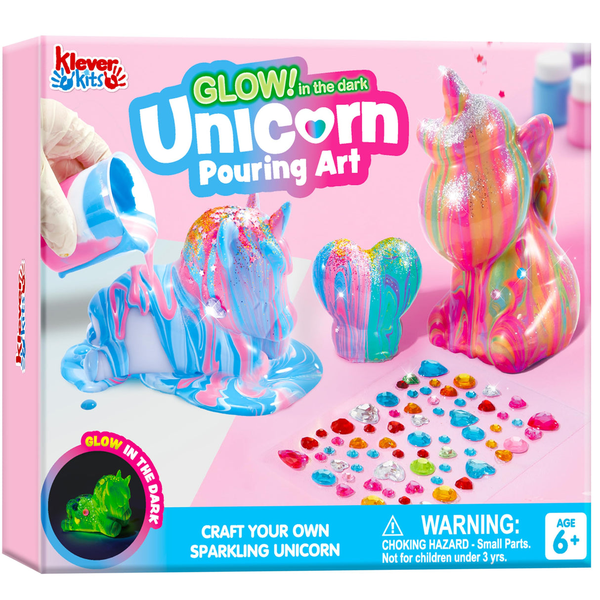 Klever Kits Glow in The Dark Unicorn Pouring Kit- Art and Crafts for Kids Aged 6+ Art Supply Toy, Kids Painting Kit, Unicorn Toy Birthday Gifts for Girls Klever Kits