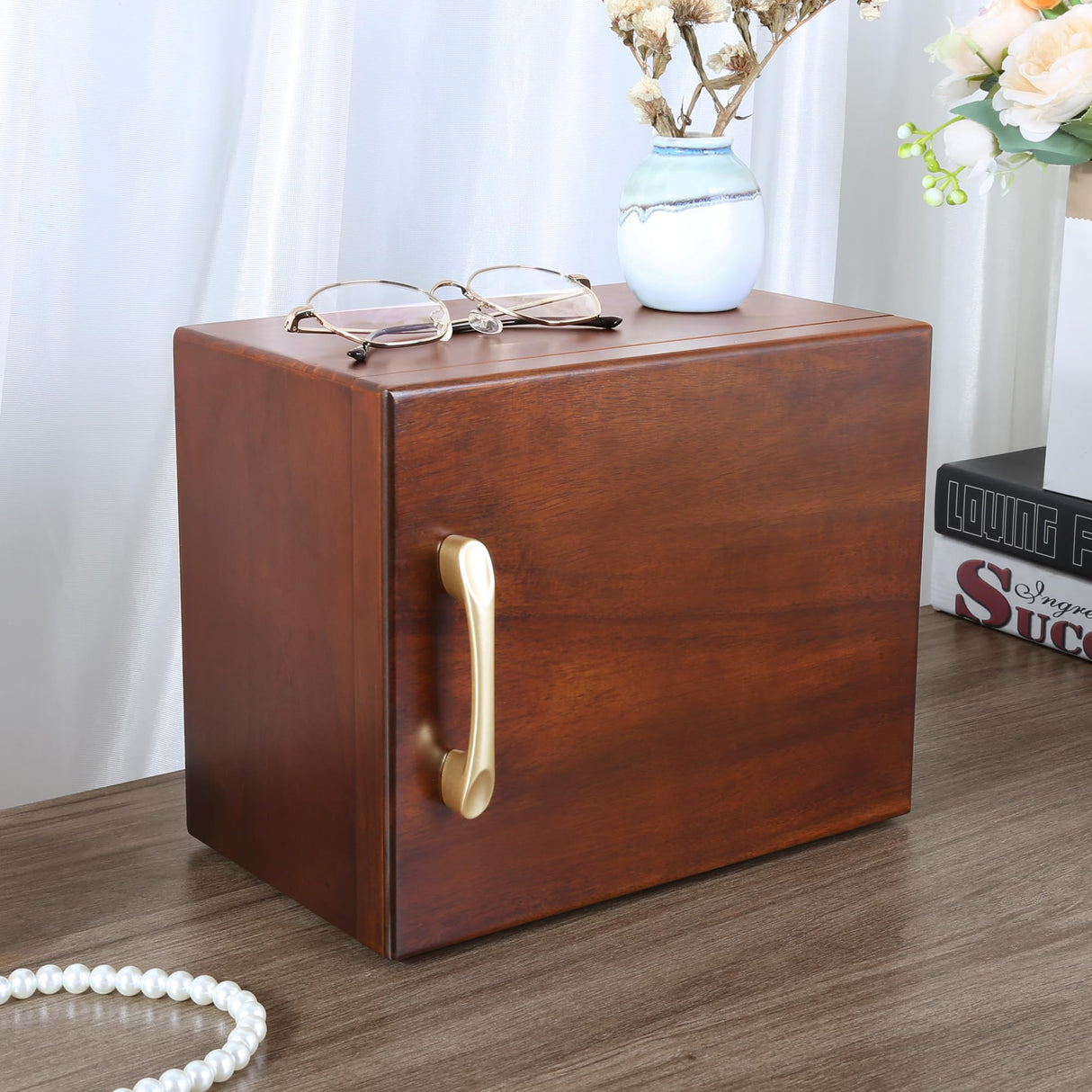 Kendal Wooden Jewelry Box for Women, Wooden Jewelry Organizer, 4-Layer Jewelry Organizer Box with Side Door, Single Door Jewelry Holder Organizer for Earrings, Necklaces, Rings Kendal