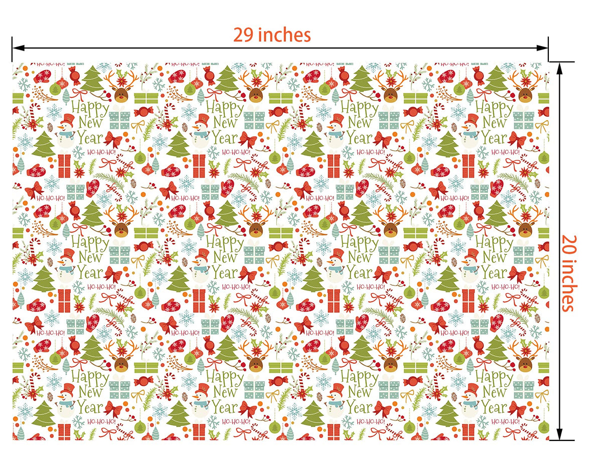 PlandRichW Christmas Wrapping Paper Folded for Kids Boys Girls Man Women Gift's. Papercraft Snowmen, Candy Canes, Tree, Socks, Snowflakes, Happy New Year Bulk of 12 Sheets 20"x 29" Folded PlandRichW