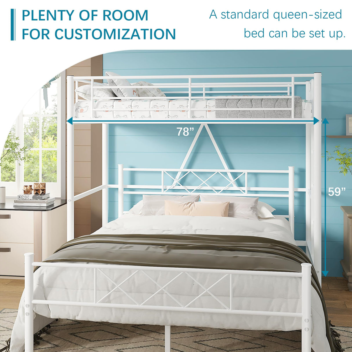 VECELO Twin Size Loft Bed with Full-Length Guardrails and Removable Ladder, Heavy-Duty Metal Frame, Space-Saving Design & Noise-Free, White VECELO