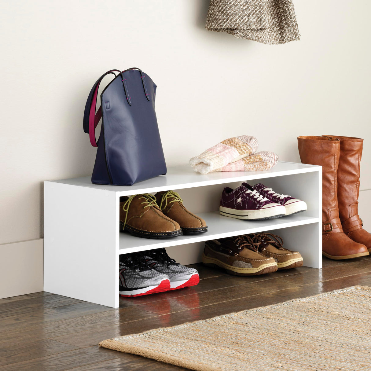 Whitmor Stackable 31" Extra Wide 2-Shelf Storage Organizer, White Whitmor