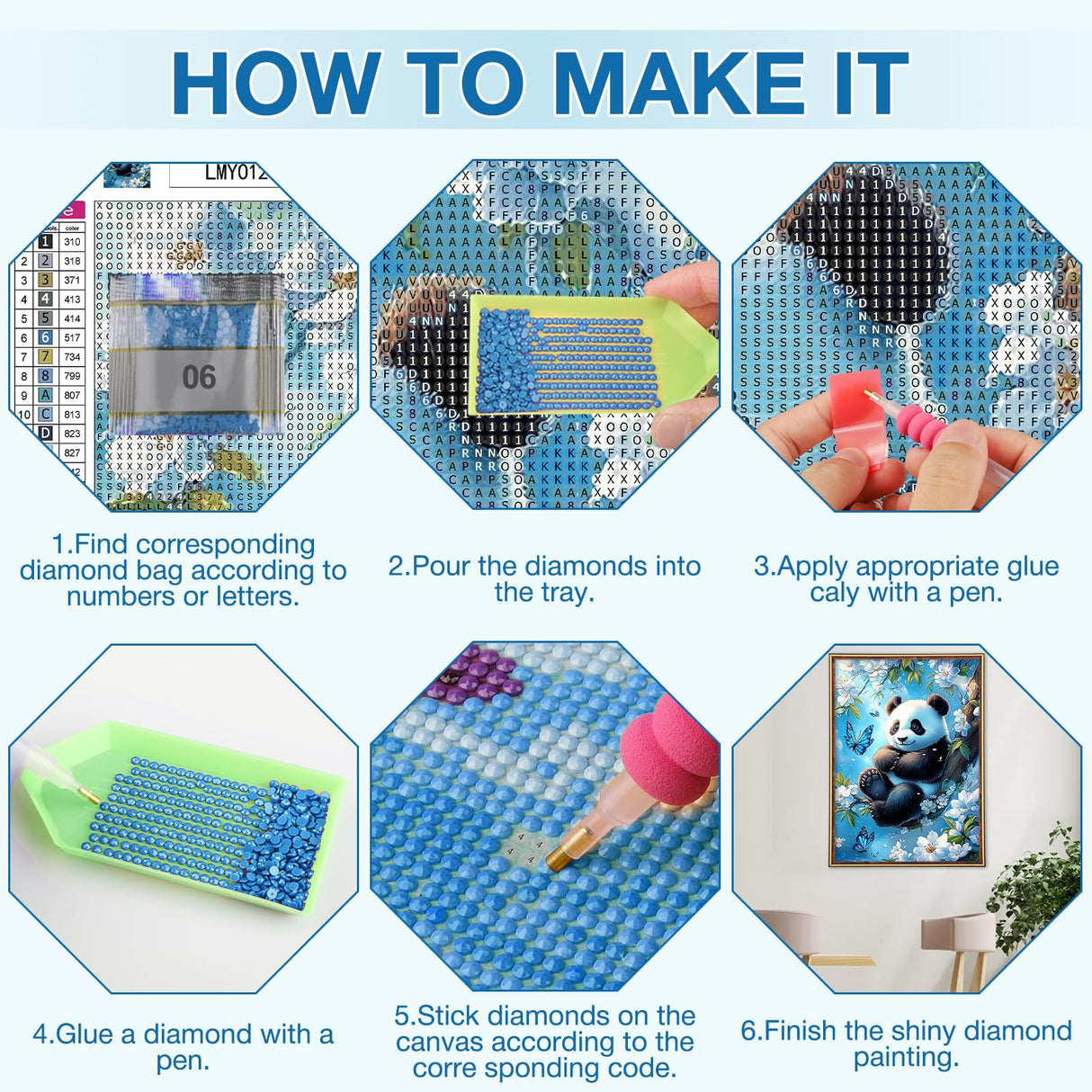 MEIYUDA Panda Diamond Painting Kits for Adults, 5D Flowers Panda Diamond Art Kits for Beginners, DIY Gem Art Crystal Painting for Home Wall Decor and Present 12x16inch MEIYUDA