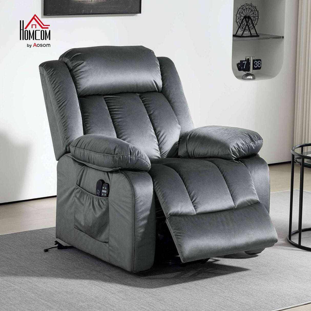 HOMCOM Power Lift Recliner Chair for Elderly, Fabric Massage Chair with Massage and Heat, Electric Lift Chair with USB Ports, Remote Controllers and Side Pockets, 35" Wide Back, Gray HOMCOM