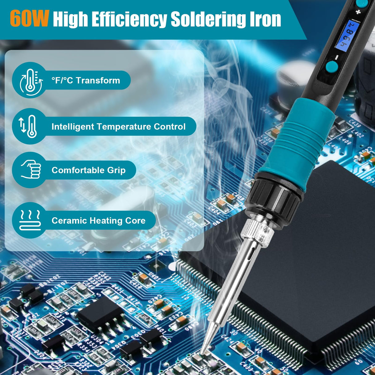 Soldering Iron Kit - 60W Digital Temperature Control Soldering Kit with Ceramic Heater, Suitable Soldering Gun Kit for Electronics Application, DIY and Welding (110V) Siziviki