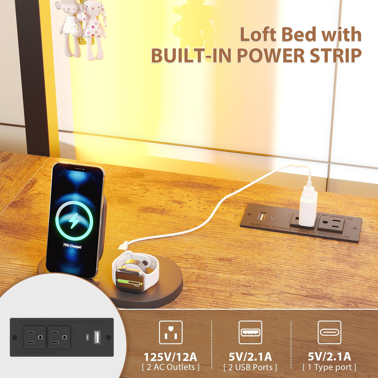 Dnxao Loft Bed with L-Shaped Desk Full Size,Full Size Bed Frame with 5 Storage Drawers, Bunk Bed with Desk,1 Bedside Organizer,LED Lights & Charging Station,Safety Guardrail,Noise Free,Rustic Brown Dnxao