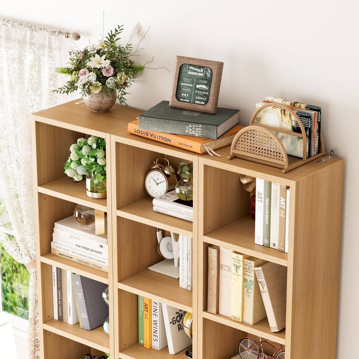 FOTOSOK 8-Tier Media Tower Rack, 11.6 X 9.3 X 71 Inches CD DVD Slim Storage Cabinet with Adjustable Shelves, Tall Narrow Bookcase Display Bookshelf for Home Office, Natural FOTOSOK