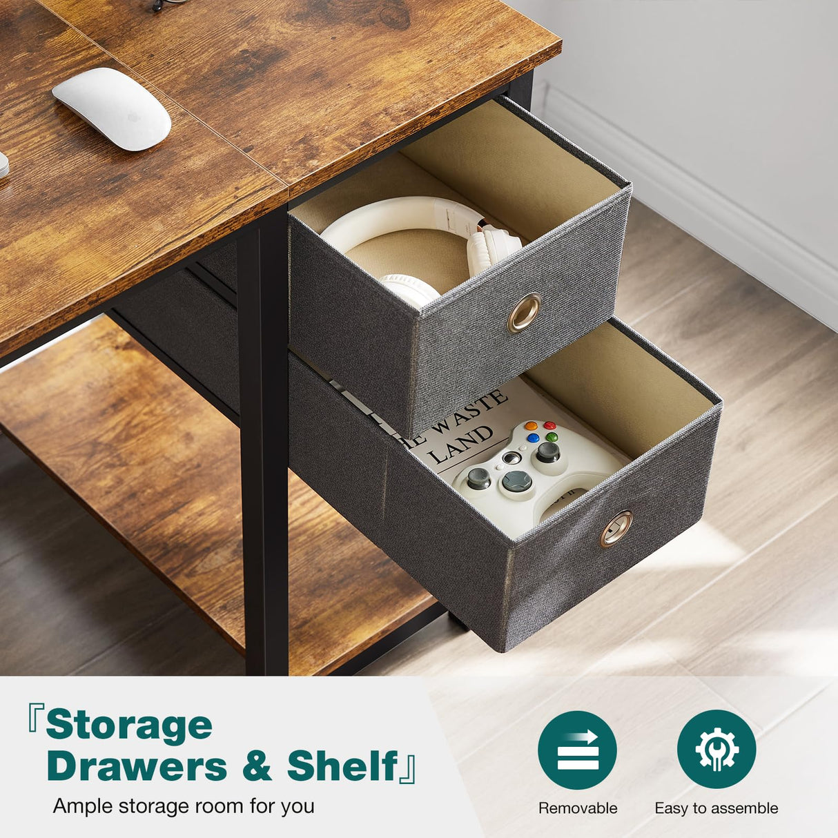 SMUG Computer Desk with Storage Drawers, 40 Inch Small Office Desk Modern Simple Workstation Study Writing Table for Home Bedroom, Rustic Brown SMUG