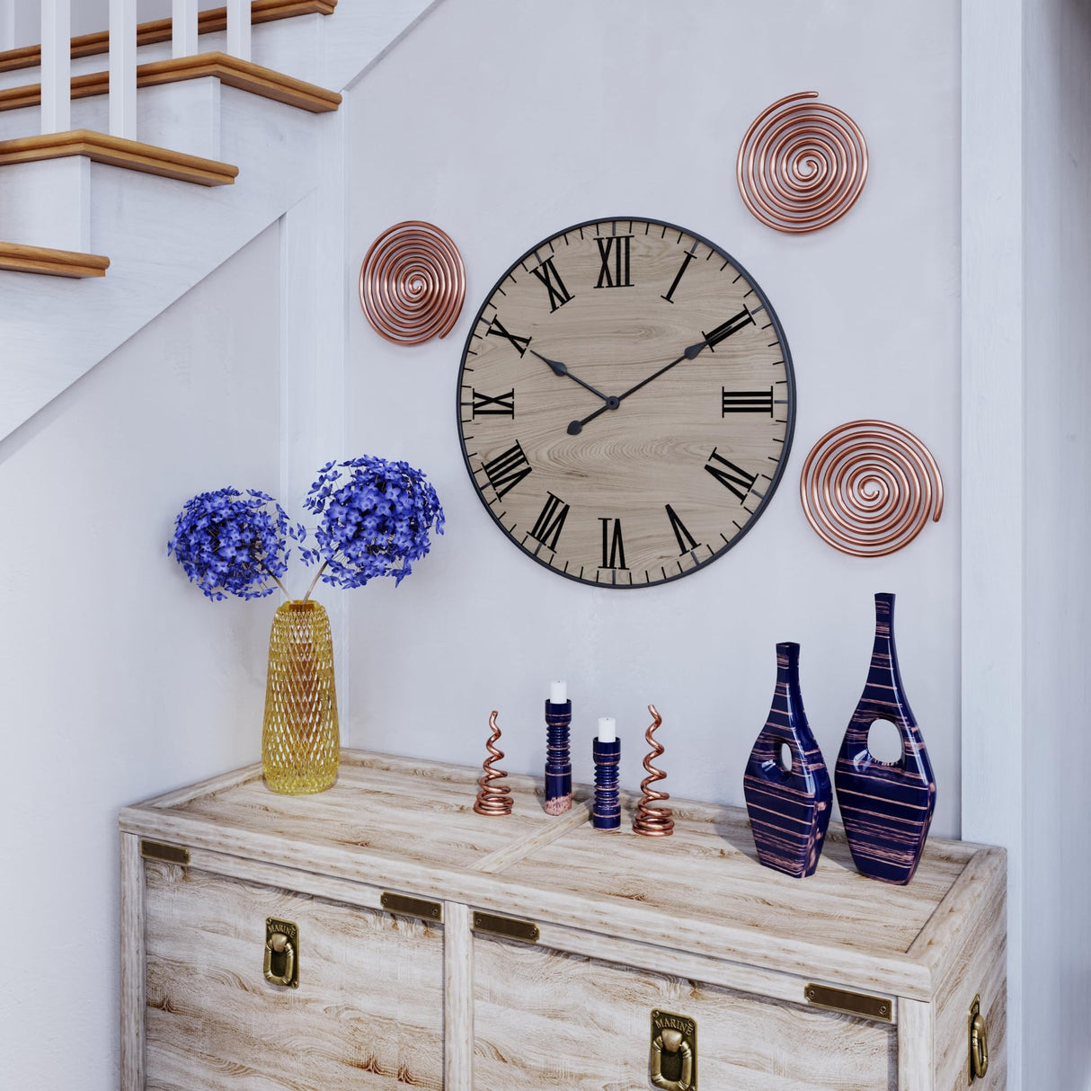 Large Wall Clock 24 Inches - Decorative Wall Clock Large With Real Wood & Roman Numerals - 24 Inch Wall Clocks For Living Room Decor - Large Farmhouse Wall Clock - Big Wall Clock For Living Room LILO DESIGN CO.