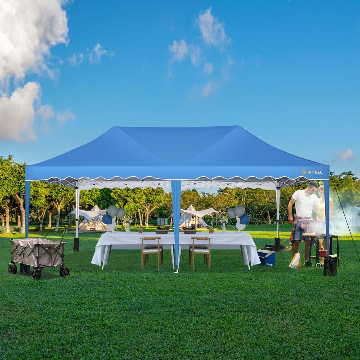HOTEEL 10x20 Pop Up Canopy Tent for Parties, Easy Setup Canopy Tent for Backyard, Waterproof Outdoor Gazebo for Wedding Event Patio, Outside Instant Vendor Tent with 4 Sandbags & Rolling Bag, Blue Hoteel