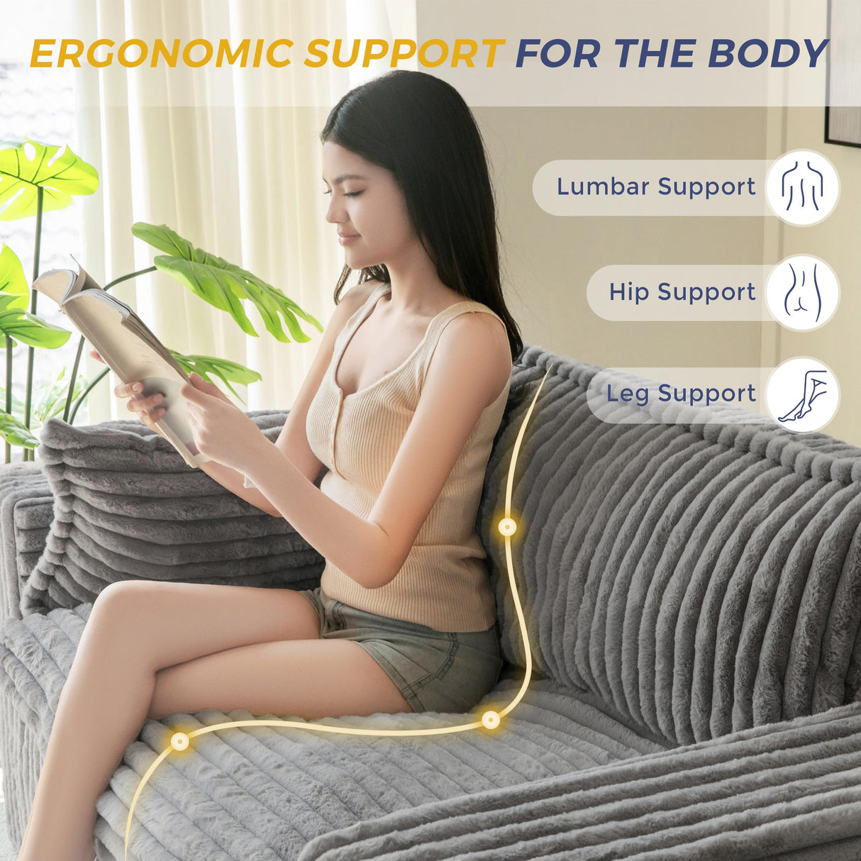 MAXYOYO Bean Bag Chair for Living Room, Upholstered Loveseat Sofa Couch with Deep Seating, Wide Armrests Boneless Couch Sofa in a Box for Bedroom Office Apartment, No Assembly, Dark Grey MAXYOYO