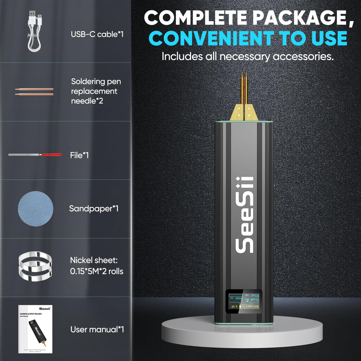 Seesii Battery Spot Welder with 5.0Ah Battery: Upgraded Handheld Mini Portable Spot Welder for 18650 Battery, Welding Nickel Sheets 0.1-0.2mm, Iron,Stainless Steel Sheets, 80 Gear,Auto and Manual Mode Seesii