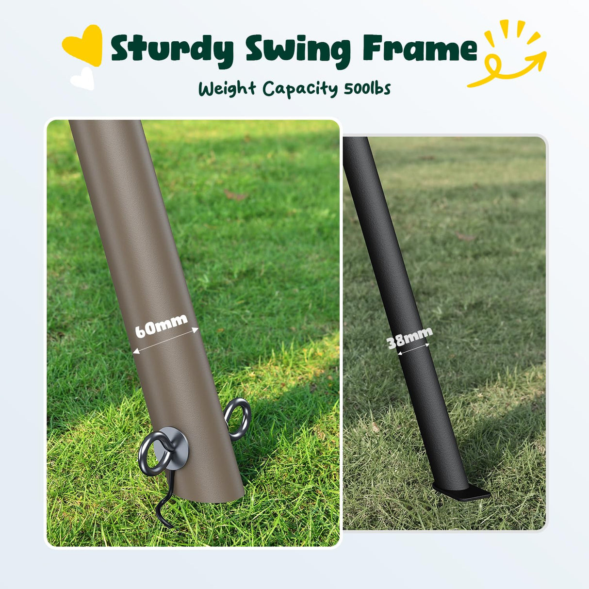 Hapfan 7.5ft Tall Swing Sets for Backyard, 500lbs Heavy Duty Swing Set for Kids and Adults with Spider Swing and Belt Swing, Outdoor Playground Sets for Backyards(Green and Brown) Hapfan