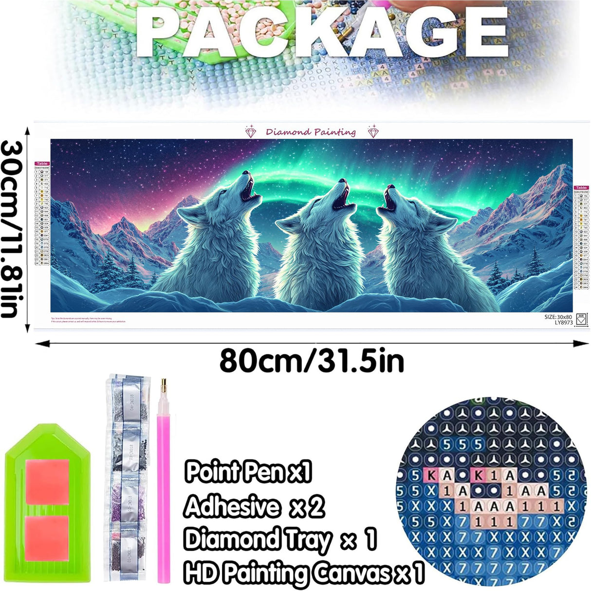 Bimkole Large Diamond Art Kits for Adults Wolf, Full Drill 5D DIY Rhinestone Embroidery Set Paint with Diamonds Art Animal Aurora by Number Kits Cross Stitch Home Wall Craft Decoration 31.5x11.81 Inch Bimkole