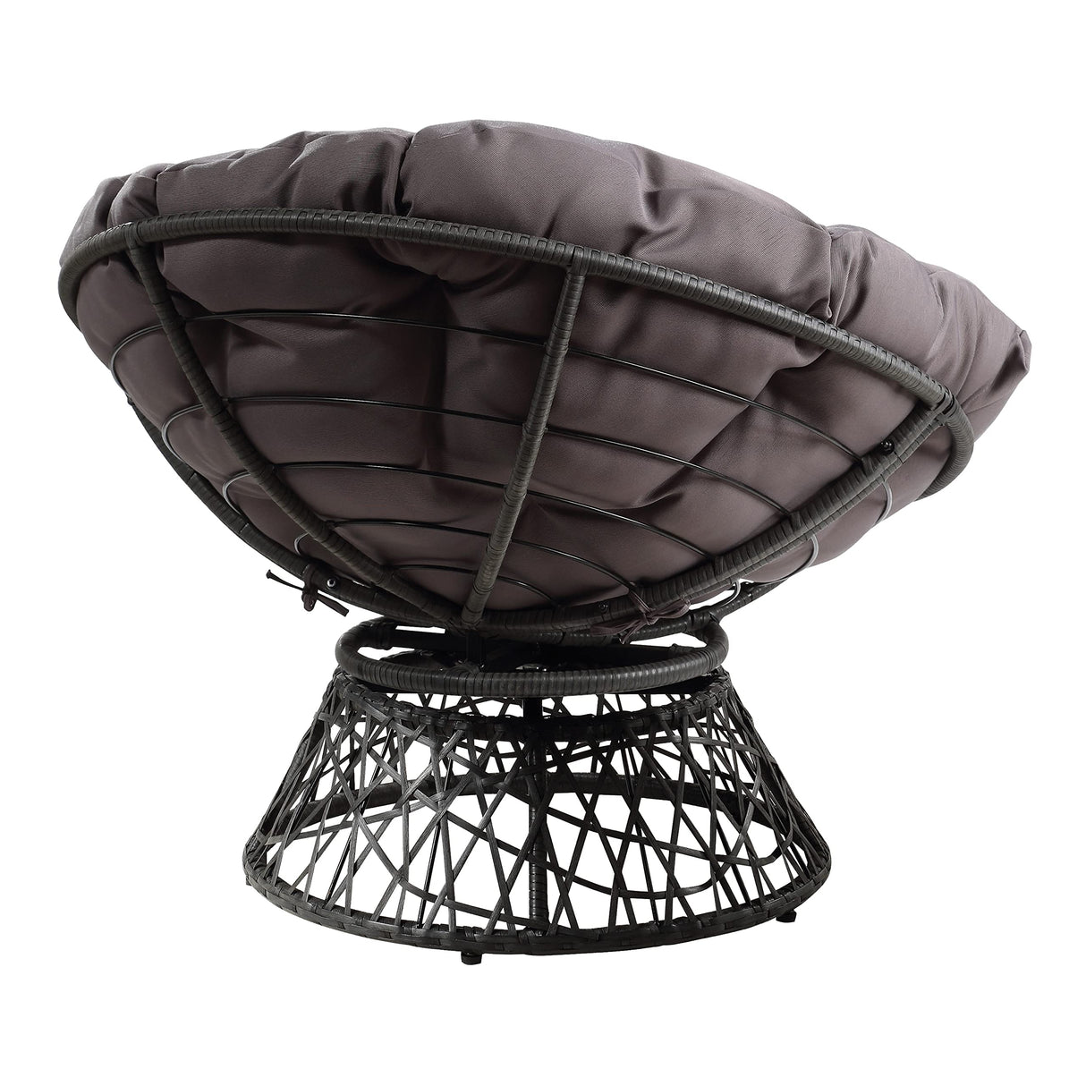 OSP Home Furnishings Wicker Papasan Chair with 360-Degree Swivel, Grey Frame with Grey Cushion OSP Home Furnishings