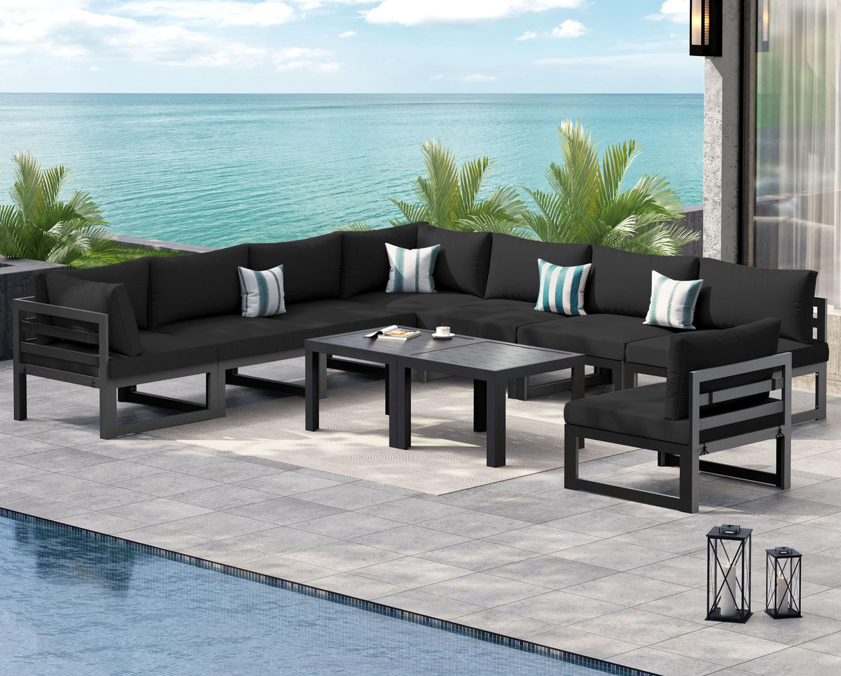 NICESOUL 10 Piece Oversized Modular Aluminum Outdoor Furniture Set, 29" Deep Wide Sectional Seating, 500 lbs High Weight Capacity Weather Resistant Patio Conversation Set for Backyard Poolside, Black NICESOUL