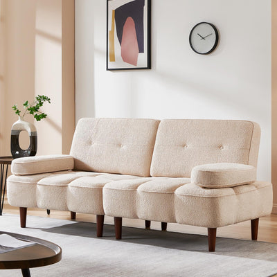 Furnify Cloud Couch, 76" Loveseat Sofa Bed with Removable Armrest, Boucle Sherpa Sofa Bed, Comfy Upholstered Sleeper Sofa for Living Room, Bedroom, Office, Beige Teddy