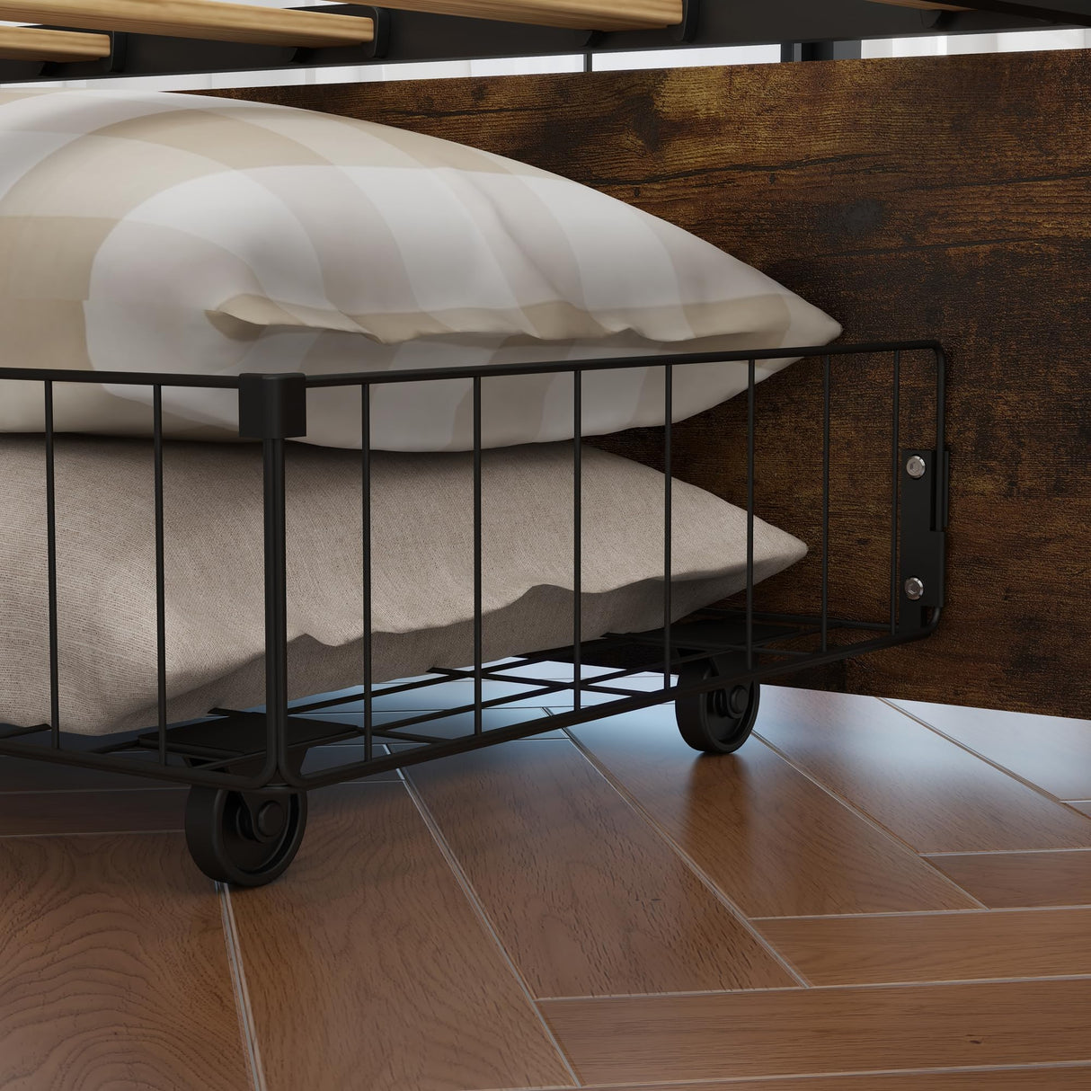 Panana Modern Queen Size Bed Frame with 4 Storage Drawers - Industrial Metal & Solid Wood Platform Bed, Sturdy & Space-Saving Design, Easy Assembly, Eco-Friendly Materials (Queen (U.S. Standard)) Panana