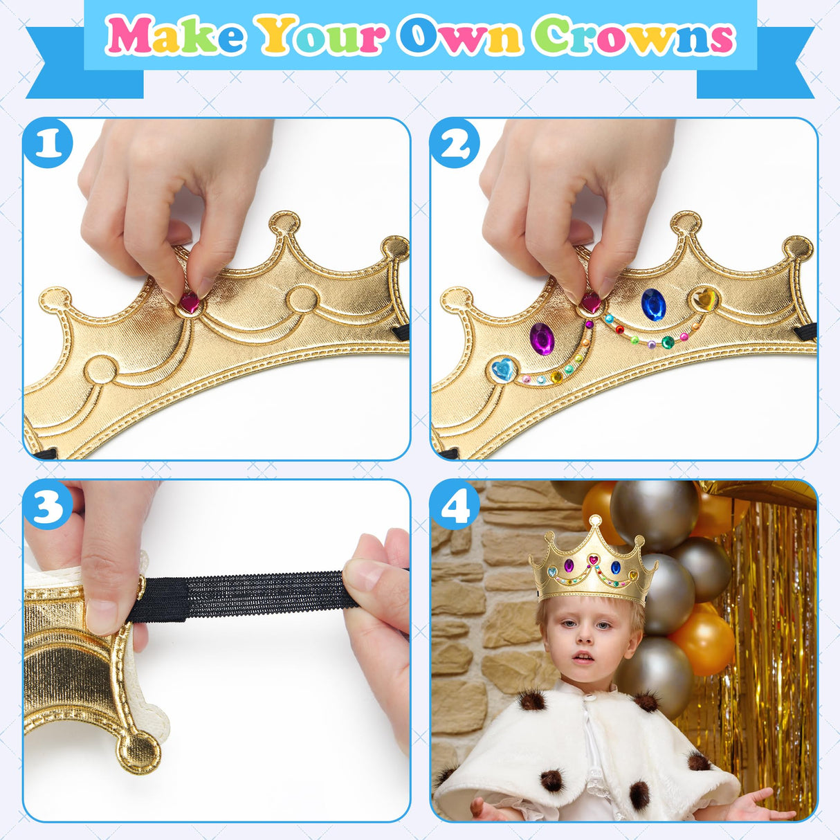 Bettoor 23 Packs Foam Princess Crowns and Tiaras for Birthday Party Favors Hats, DIY Prince Crown Kit Paper Tiara with 7pcs Crystal Diamond Sticker Bettoor